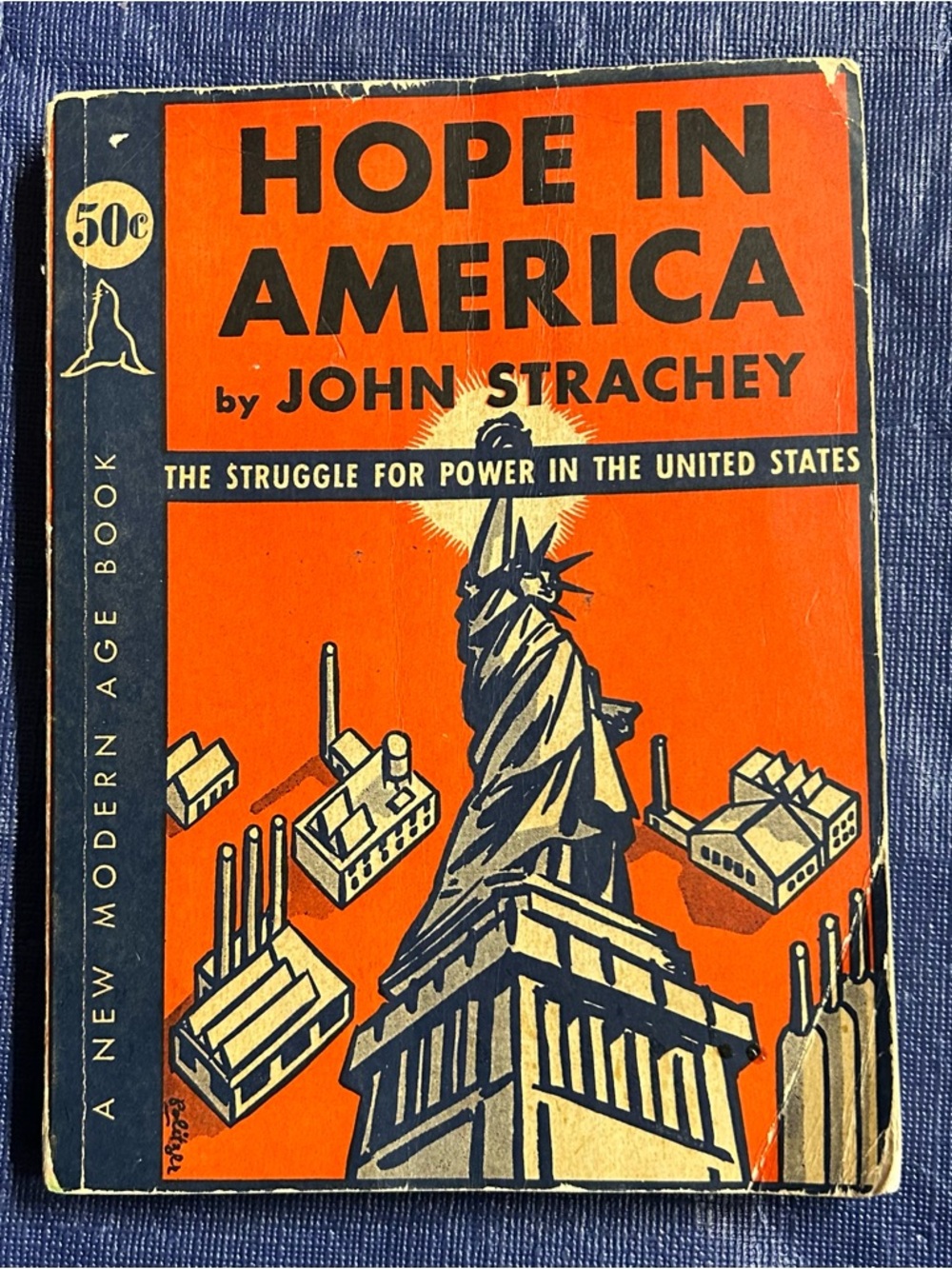 Hope in America by John Strachey - Orange and Black Vintage Book Cover